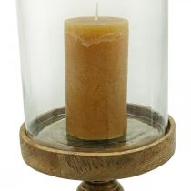 Windlicht Glas auf Holzsockel Deko Glas Antik Look Ø22cm H45cm