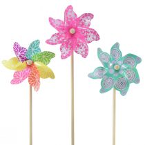 Windrad Rosa Türkis Bunt Sommerdeko Ø15cm H48cm 3St