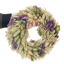 Artikel Trockenblumenkranz ø 26 cm mit natürlichen und violetten Akzenten für Frühling und Sommerdekoration