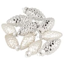 Artikel Zapfen Mix aus Glas Silber 5cm 14 St