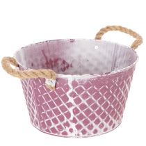 Artikel Zinkschale mit Rautenmuster und Flachsgriffen, Ø 24,5 cm, Violett-Weiß gewaschen