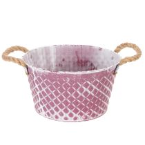 Artikel Zinkschale mit Rautenmuster und Flachsgriffen, Ø 24,5 cm, Violett-Weiß gewaschen