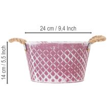 Artikel Zinkschale mit Rautenmuster und Flachsgriffen, Ø 24,5 cm, Violett-Weiß gewaschen