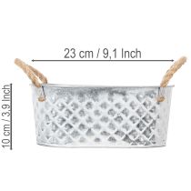 Artikel Zinkschale oval mit Seilgriffen 23cm x 12cm x 10,5cm Silber