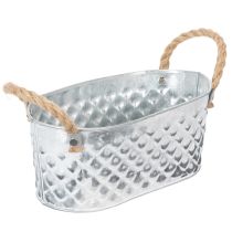 Artikel Zinkschale oval mit Seilgriffen 23cm x 12cm x 10,5cm Silber