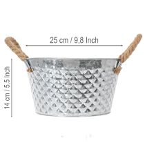 Artikel Zinkschale rund mit Seilgriffen Ø25cm H14cm aus Metall für Innen- und Außendekoration