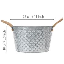 Artikel Zinkschale rund mit Seilgriffen Ø28cm H16cm verzinkt mit Rautenmuster