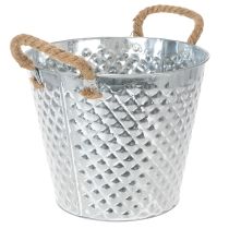 Artikel Zinktopf mit Rautenmuster und Seilgriffen Ø24,5cm H21cm weiß gewaschen