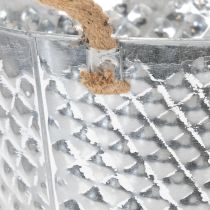 Artikel Zinktopf mit Rautenmuster und Seilgriffen Ø24,5cm H21cm weiß gewaschen