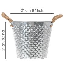 Artikel Zinktopf mit Rautenmuster und Seilgriffen Ø24,5cm H21cm weiß gewaschen