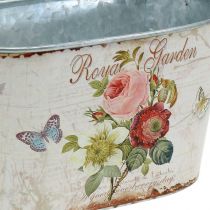 Artikel Blumenwanne Vintage, Metalltopf mit Griffen, Pflanzgefäß mit Rosen L18cm H10,5cm