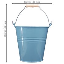 Artikel Eimer Metall Pflanzkübel Blau 26x22,5x23 cm Holzgriff für Innen- und Außendekoration