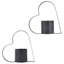 Artikel Antik-graue Herz-Metallhalterung mit Glasbehälter 30 cm – 2er Set