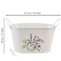 Artikel Weiße Pflanzschale aus Metall mit Blumenmotiv 27x16x15,5cm für Innen- und Außenbereich