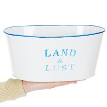 Artikel Blumenschale oval Metall Pflanztopf 26×17×12cm Weiß Blau für Innen und Außen