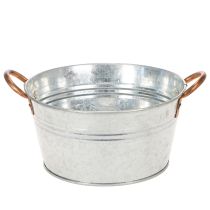 Artikel Blumenschale rund Metall Ø17,5cm H9cm mit Griffen, Silber/Kupfer