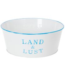 Artikel Metall Blumenschale Weiß-Blau Rund 25×10 cm Pflanztopf