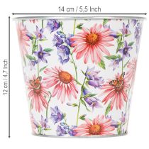 Artikel Blumentopf Übertopf aus Metall mit Blumenmotiv Ø14cm H12,5cm für Innen und Außen