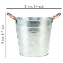 Artikel Blumentopf Metall mit Griffen Ø16cm H15cm Silber Kupfer