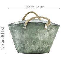 Artikel Blumentopf Metall und Jute mit Griffen 24,5×17×15,5cm Grün-Grau