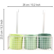 Artikel Hängender Metall-Blumentopf im Set mit Gitterkorb Weiß-Grün L26cm