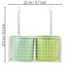 Artikel Blumentopf Metall hängend Grün Set mit Halterung für Balkon L22cm H23,5cm