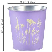 Artikel Blumentopf Metall Übertopf Ø11,5cm H11,5cm Lila mit Blumenmotiv für Innen