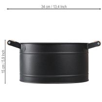 Artikel Blumentopf Metall Oval mit Holzgriffen Schwarz 34x19,5x15cm