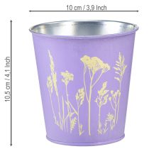 Artikel Blumentopf Metall Übertopf Lila mit Blumenmotiv Ø10cm H10,5cm