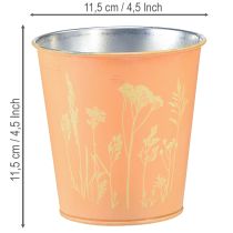 Artikel Blumentopf Metall Übertopf Ø11,5cm H11,5cm Pfirsich Gelb mit Wiesenblumen-Motiv