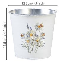 Artikel Blumentopf Metall Übertopf Weiß Ø12,5cm H11,5cm Margeriten-Motiv