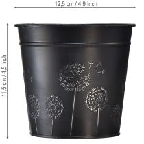 Artikel Blumentopf Metall Schwarz Silber Pusteblumen Ø12,5cm H11,5cm