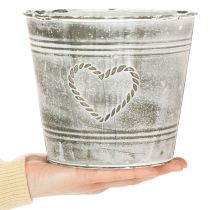 Artikel Blumentopf Metall Übertopf Shabby Chic Herzmotiv Ø17,5cm H15,5cm Grau Weiß