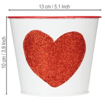 Artikel Blumentopf aus Metall mit rotem Herzmotiv Ø13cm H10,5cm Weiß