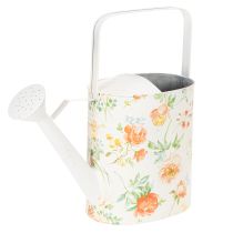 Artikel Gießkanne aus Metall mit Rosenmotiv, H 31,5 cm, Weiß/Bunt, Dekoration für Garten und Balkon