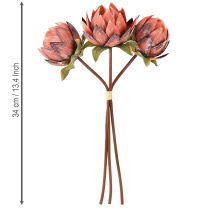 Artikel Deko-Protea künstlich, Kunstblumen, rotorange, 34 cm, 3 Stück