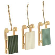 Artikel Deko Holzschlitten zum Hängen Mint Grün Weiß 9,5 cm 6er-Set
