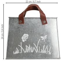 Artikel Deko-Tasche aus Metall 22cm Silber Braun mit Schmetterlingsmotiv für Innen und Außen