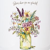 Artikel Deko Pflanztopf Tasse Metall emailliert Ø11,5cm H10cm Weiß mit Blumendesign