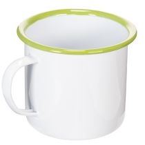 Artikel Deko Pflanztopf Tasse Metall emailliert Ø11,5cm H10cm Weiß mit Blumendesign