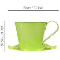 Artikel Deko-Teetasse aus Metall mit Unterteller, Hellgrün, Ø12 cm, H10 cm, 8 Stück
