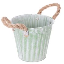 Artikel Deko-Topf 3er-Set Metall Ø15cm H13,5cm Rosa/Grün/Gelb mit Jute-Henkeln für Innen und Außen