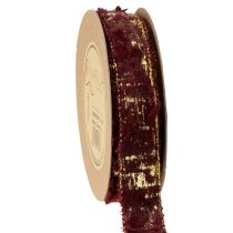 Artikel Luxuriöses Kunstfell-Dekoband Bordeauxrot mit goldenen Akzenten 15m