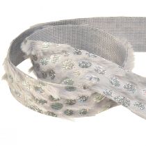 Artikel Dekoband mit Fell-Optik und Holo-Effekt Grau Silber 25mm 10m