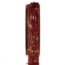 Artikel Dekoband mit Fell Schmuckband Kunstfell Bordeaux Gold 25mm 15m