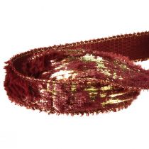 Artikel Dekoband mit Fell Schmuckband Kunstfell Bordeaux Gold 25mm 15m