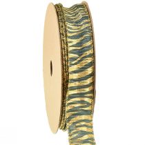 Artikel Chiffon Dekoband in Grün/Gold, 25mm Breite, 15m Länge - Ideal für Geschenkverpackungen