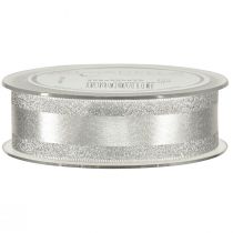 Artikel Dekoband Silber mit Glitter Geschenkband mit Streifen 25mm 20m