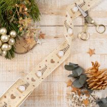 Artikel Dekoband aus Stoff mit Wichteln und Herzen 40 mm x 15 m Beige