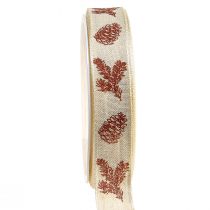 Artikel Dekoband Zapfen mit Drahtkante Creme Braun B25mm L18m